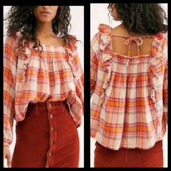 Free People Tops - Free People Siena Plaid Boho Top Small NWT